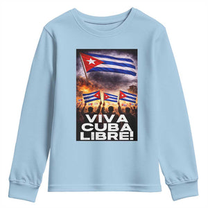 Viva Cuba Libre Youth Sweatshirt Cuban Freedom Protest TS12 Light Blue Print Your Wear