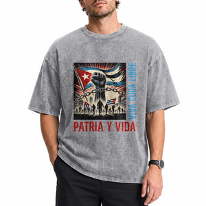 Cuban American Pride Washed Cotton T-Shirt Viva Cuba Libre Supporter