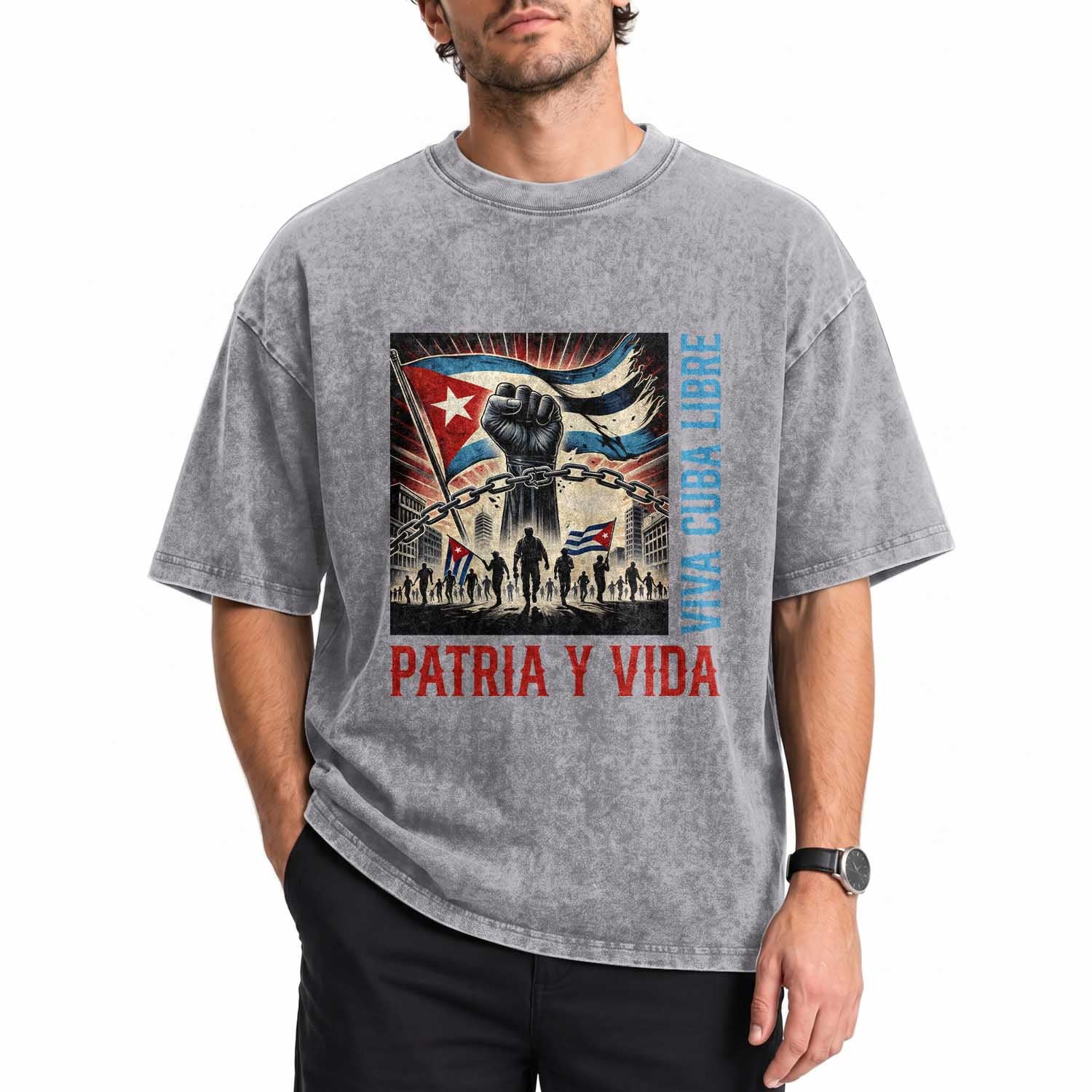 Cuban American Pride Washed Cotton T-Shirt Viva Cuba Libre Supporter