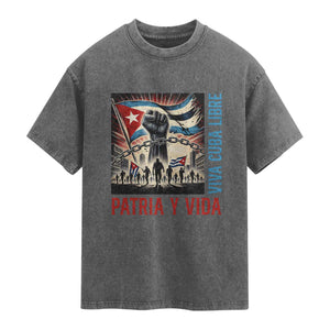 Cuban American Pride Washed Cotton T-Shirt Viva Cuba Libre Supporter