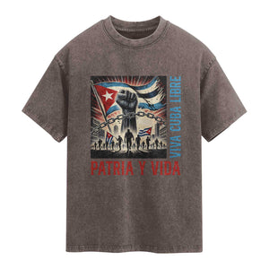 Cuban American Pride Washed Cotton T-Shirt Viva Cuba Libre Supporter