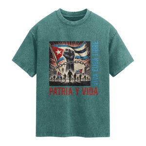 Cuban American Pride Washed Cotton T-Shirt Viva Cuba Libre Supporter