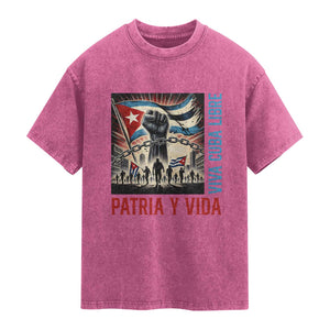 Cuban American Pride Washed Cotton T-Shirt Viva Cuba Libre Supporter