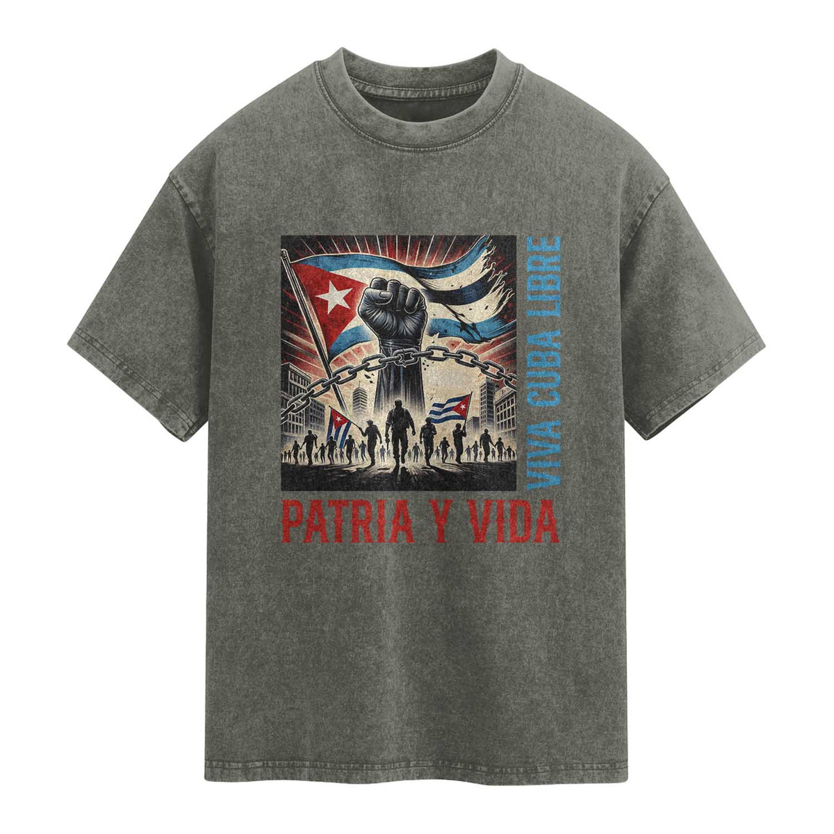 Cuban American Pride Washed Cotton T-Shirt Viva Cuba Libre Supporter