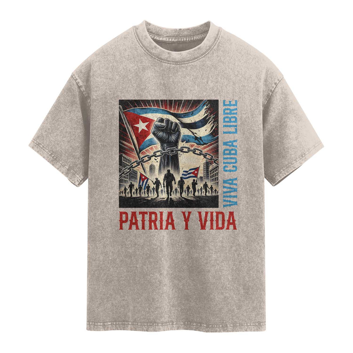 Cuban American Pride Washed Cotton T-Shirt Viva Cuba Libre Supporter