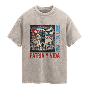 Cuban American Pride Washed Cotton T-Shirt Viva Cuba Libre Supporter
