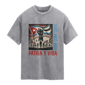 Cuban American Pride Washed Cotton T-Shirt Viva Cuba Libre Supporter