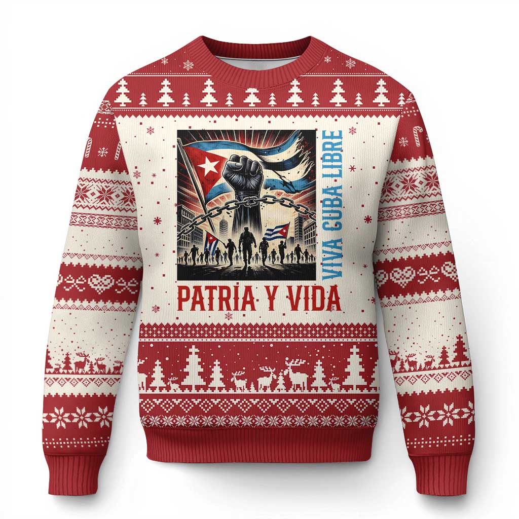 Cuban American Pride Ugly Christmas Sweater Viva Cuba Libre Supporter TS12 Beige Red Print Your Wear