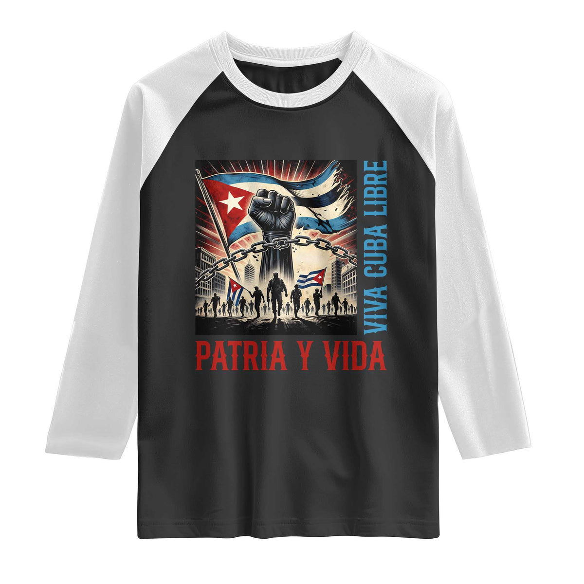 Cuban American Pride Raglan Shirt Viva Cuba Libre Supporter TS12 Black White Print Your Wear