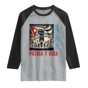Cuban American Pride Raglan Shirt Viva Cuba Libre Supporter TS12 Heather Gray Black Print Your Wear