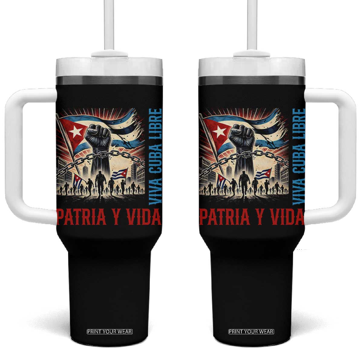 Cuban American Pride Tumbler With Handle Viva Cuba Libre Supporter TS12 One Size: 40 oz Black Print Your Wear
