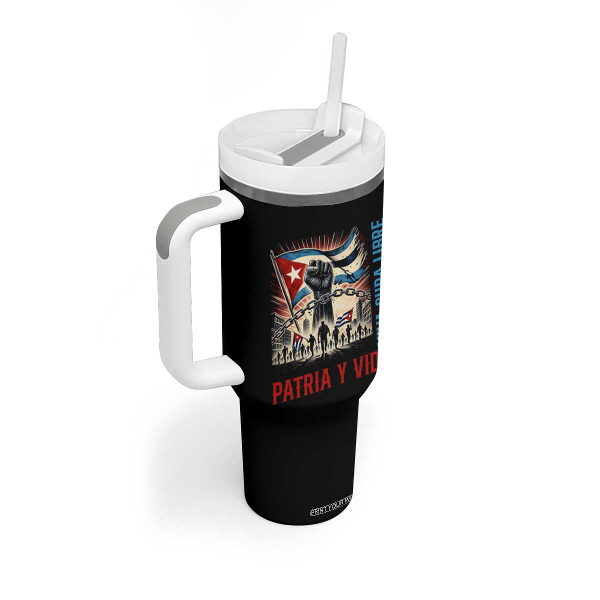 Cuban American Pride Tumbler With Handle Viva Cuba Libre Supporter TS12 Print Your Wear