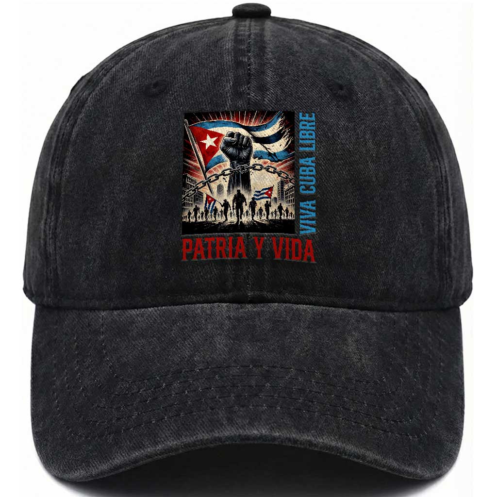 Cuban American Pride Washed Cotton Baseball Cap Viva Cuba Libre Supporter TS12 Washed Cap Universal Fit Black Print Your Wear