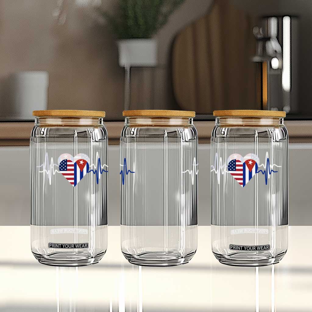 Heartbeat Cuba USA Glass Can Cuban American Pride TS12 Print Your Wear