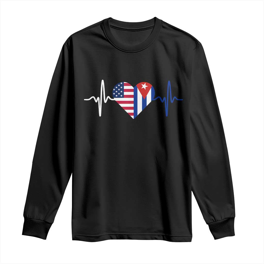 Heartbeat Cuba USA Long Sleeve Shirt Cuban American Pride TS12 Black Print Your Wear