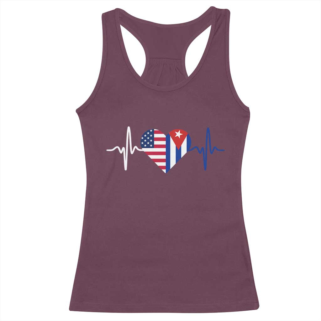 Heartbeat Cuba USA Racerback Tank Top Cuban American Pride TS12 Maroon Print Your Wear