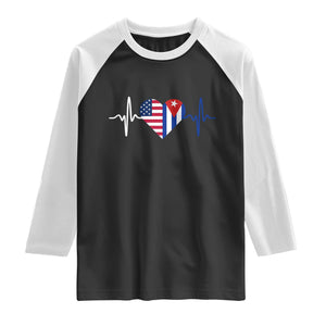 Heartbeat Cuba USA Raglan Shirt Cuban American Pride TS12 Black White Print Your Wear