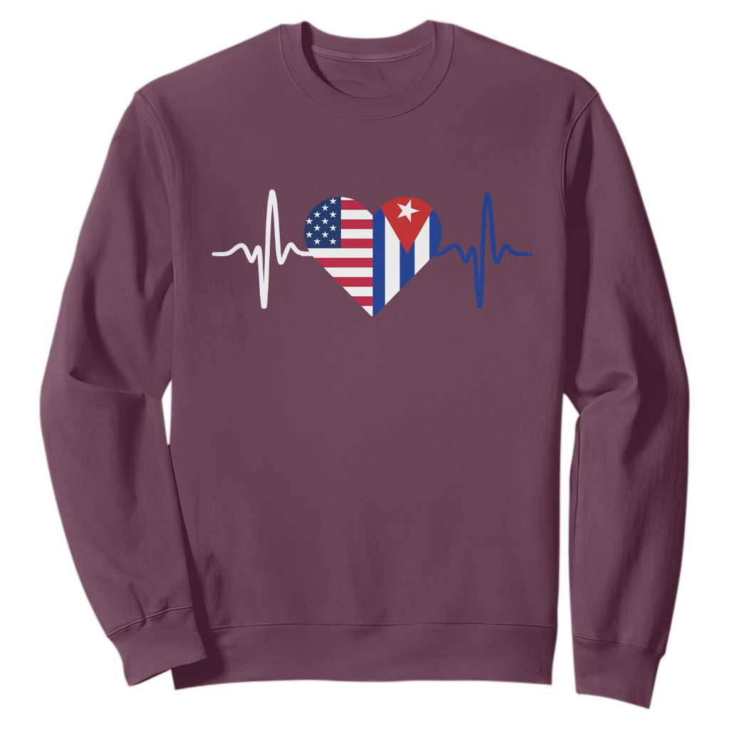 Heartbeat Cuba USA Sweatshirt Cuban American Pride TS12 Maroon Print Your Wear