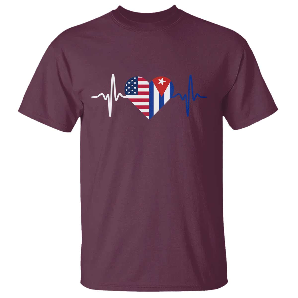 Heartbeat Cuba USA T Shirt Cuban American Pride TS12 Maroon Print Your Wear
