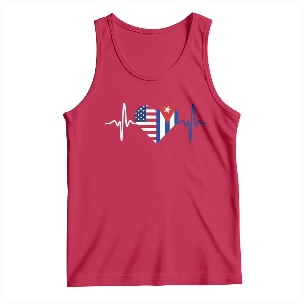 Heartbeat Cuba USA Tank Top Cuban American Pride TS12 Red Print Your Wear