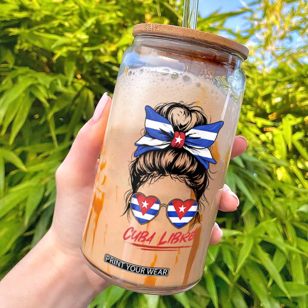 Cuba Libre Glass Can Messy Bun Cuban Woman Sunglasses TS12 White Print Your Wear