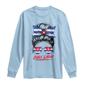 Cuba Libre Long Sleeve Shirt Messy Bun Cuban Woman Sunglasses TS12 Light Blue Print Your Wear