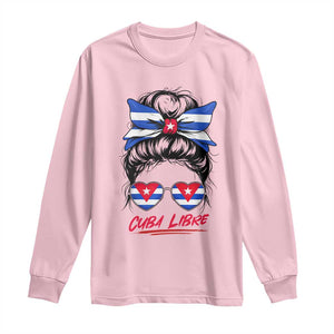 Cuba Libre Long Sleeve Shirt Messy Bun Cuban Woman Sunglasses TS12 Light Pink Print Your Wear