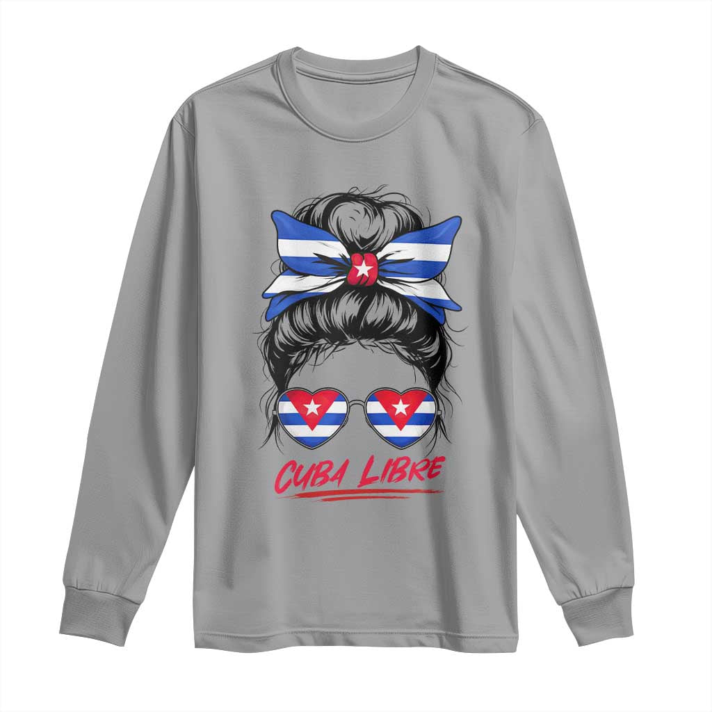 Cuba Libre Long Sleeve Shirt Messy Bun Cuban Woman Sunglasses TS12 Sport Gray Print Your Wear