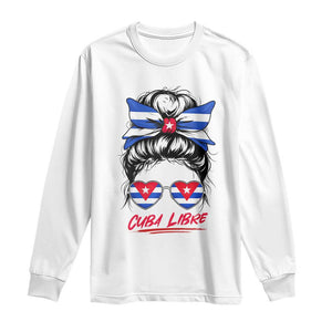 Cuba Libre Long Sleeve Shirt Messy Bun Cuban Woman Sunglasses TS12 White Print Your Wear