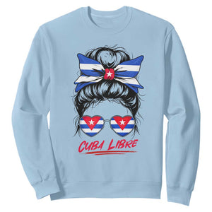 Cuba Libre Sweatshirt Messy Bun Cuban Woman Sunglasses TS12 Light Blue Print Your Wear