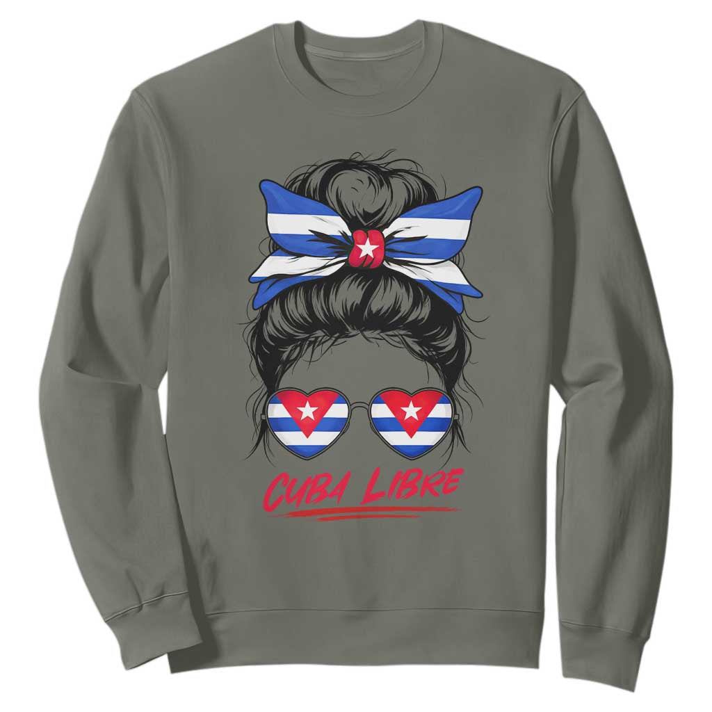 Cuba Libre Sweatshirt Messy Bun Cuban Woman Sunglasses TS12 Military Green Print Your Wear