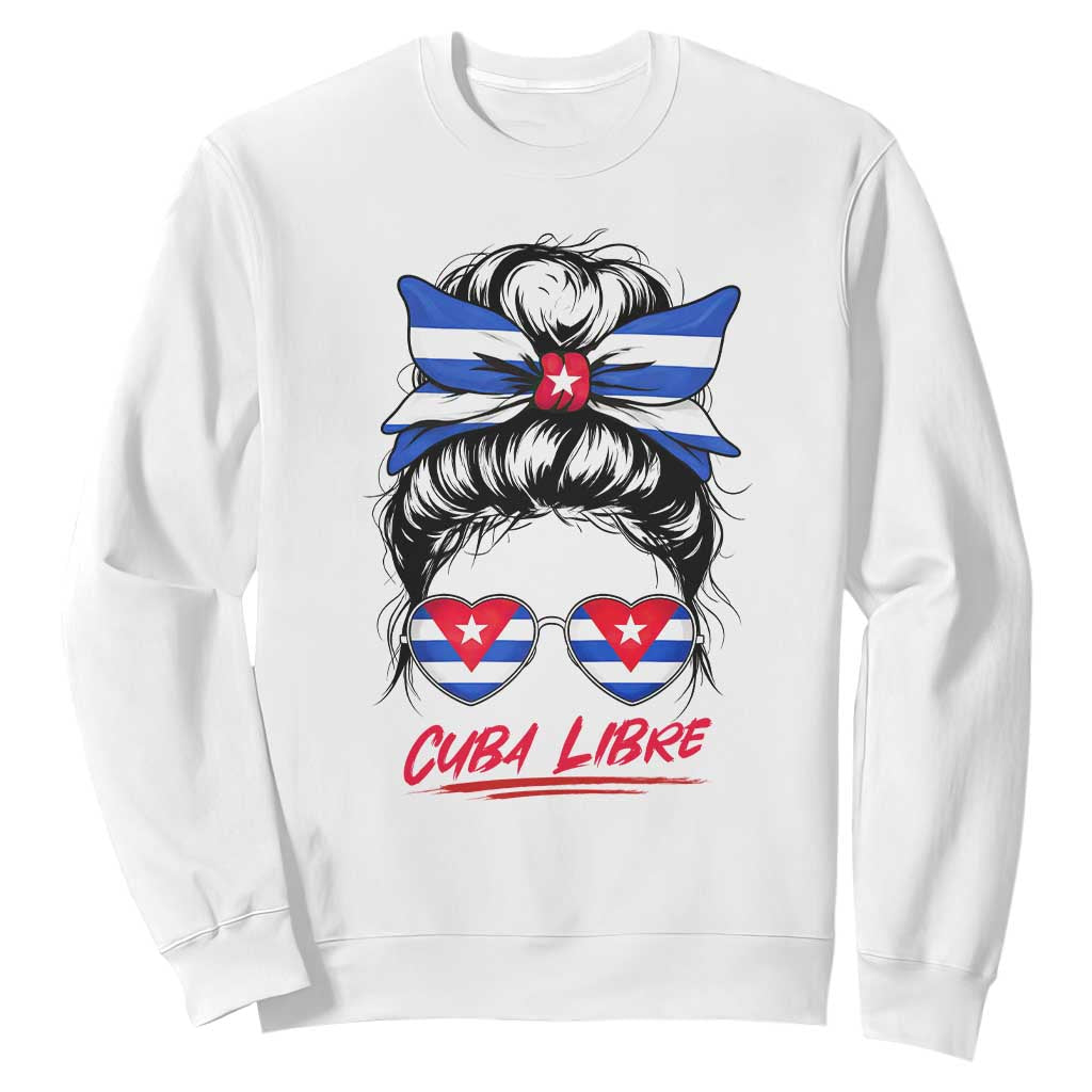 Cuba Libre Sweatshirt Messy Bun Cuban Woman Sunglasses TS12 White Print Your Wear