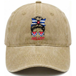 Cuba Libre Washed Cotton Baseball Cap Messy Bun Cuban Woman Sunglasses TS12 Washed Cap Universal Fit Khaki Print Your Wear