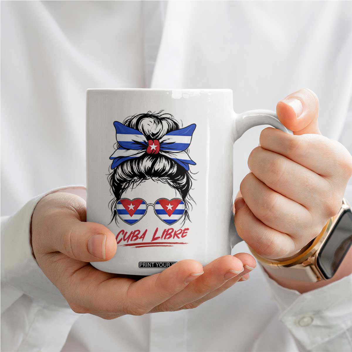 Cuba Libre Coffee Mug Messy Bun Cuban Woman Sunglasses TS12 Print Your Wear