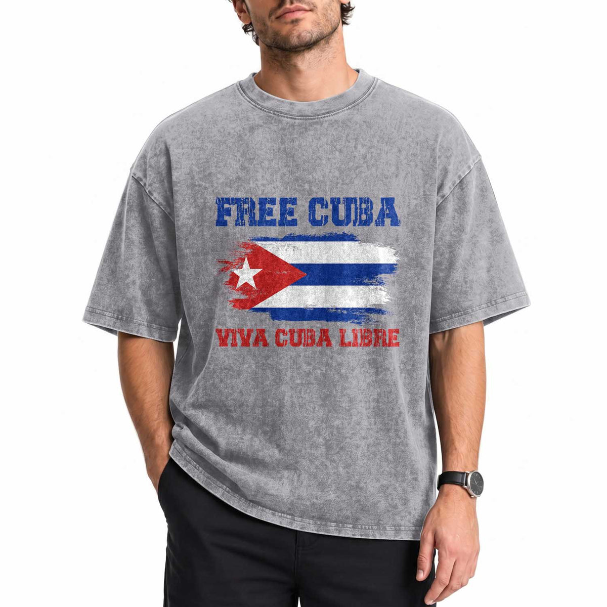 Cuban American Pride Washed Cotton T-Shirt Freedom For Cuba