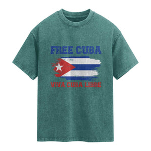 Cuban American Pride Washed Cotton T-Shirt Freedom For Cuba