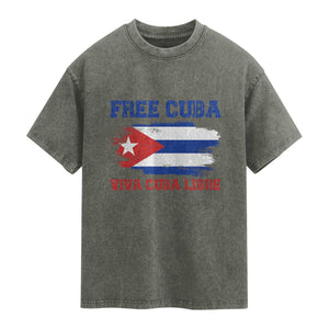 Cuban American Pride Washed Cotton T-Shirt Freedom For Cuba