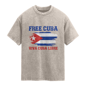Cuban American Pride Washed Cotton T-Shirt Freedom For Cuba