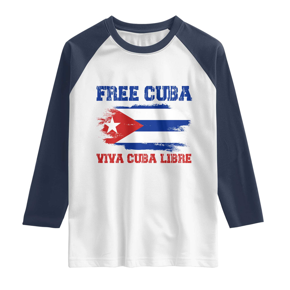 Cuban American Pride Raglan Shirt Freedom For Cuba TS12 White Navy Print Your Wear