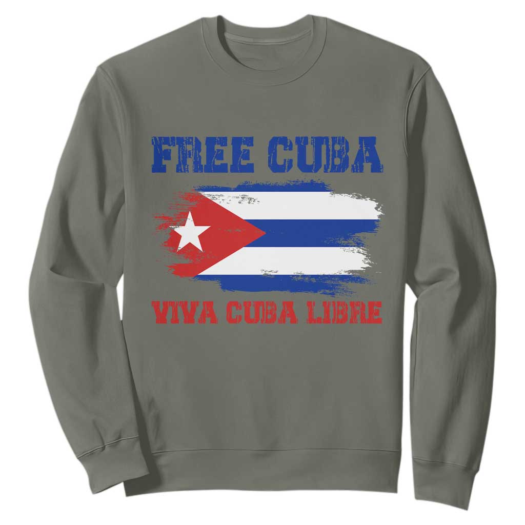 Cuban American Pride Sweatshirt Freedom For Cuba TS12 Military Green Print Your Wear