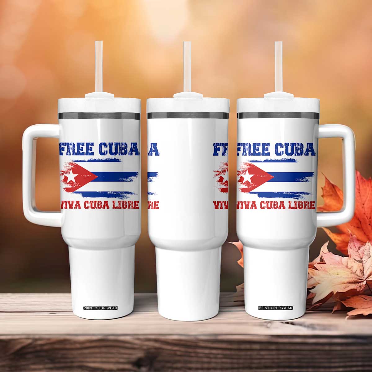 Cuban American Pride Tumbler With Handle Freedom For Cuba TS12 Print Your Wear