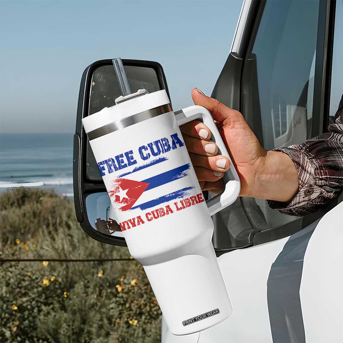 Cuban American Pride Tumbler With Handle Freedom For Cuba TS12 Print Your Wear
