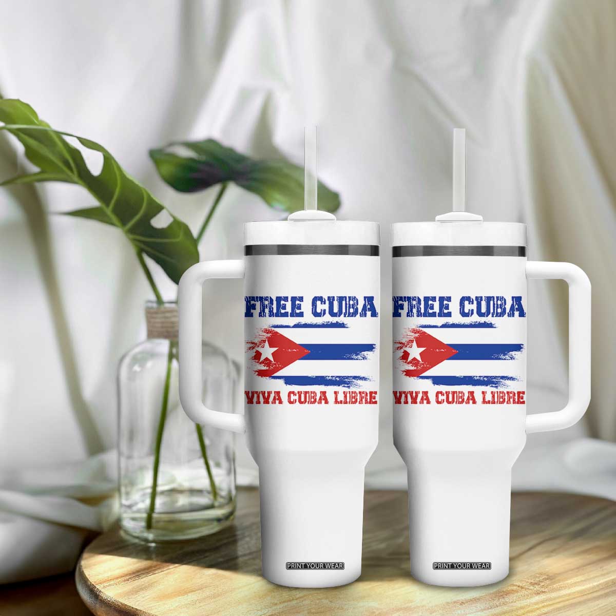 Cuban American Pride Tumbler With Handle Freedom For Cuba TS12 Print Your Wear