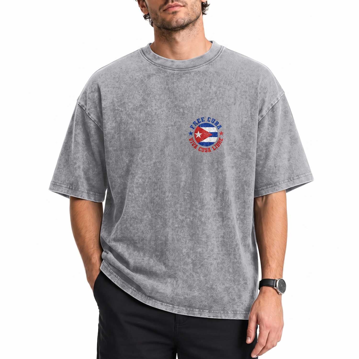 Free Cuba Viva Cuba Libre Washed Cotton T-Shirt SOS Cuba Energy Crisis