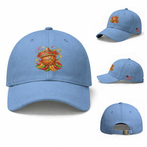 Funny Cinco De Mayo Basketball Baseball Cap Mexican Fiesta Hoops Party TS12 Baseball Cap Universal Fit Light Blue Print Your Wear