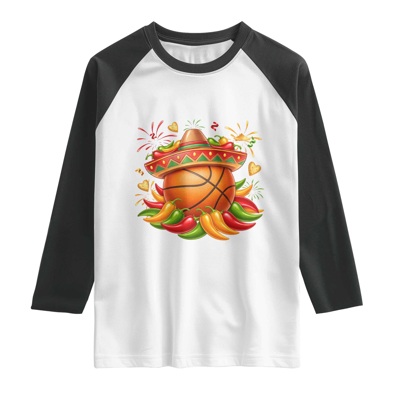 Funny Cinco De Mayo Basketball Raglan Shirt Mexican Fiesta Hoops Party TS12 White Black Print Your Wear