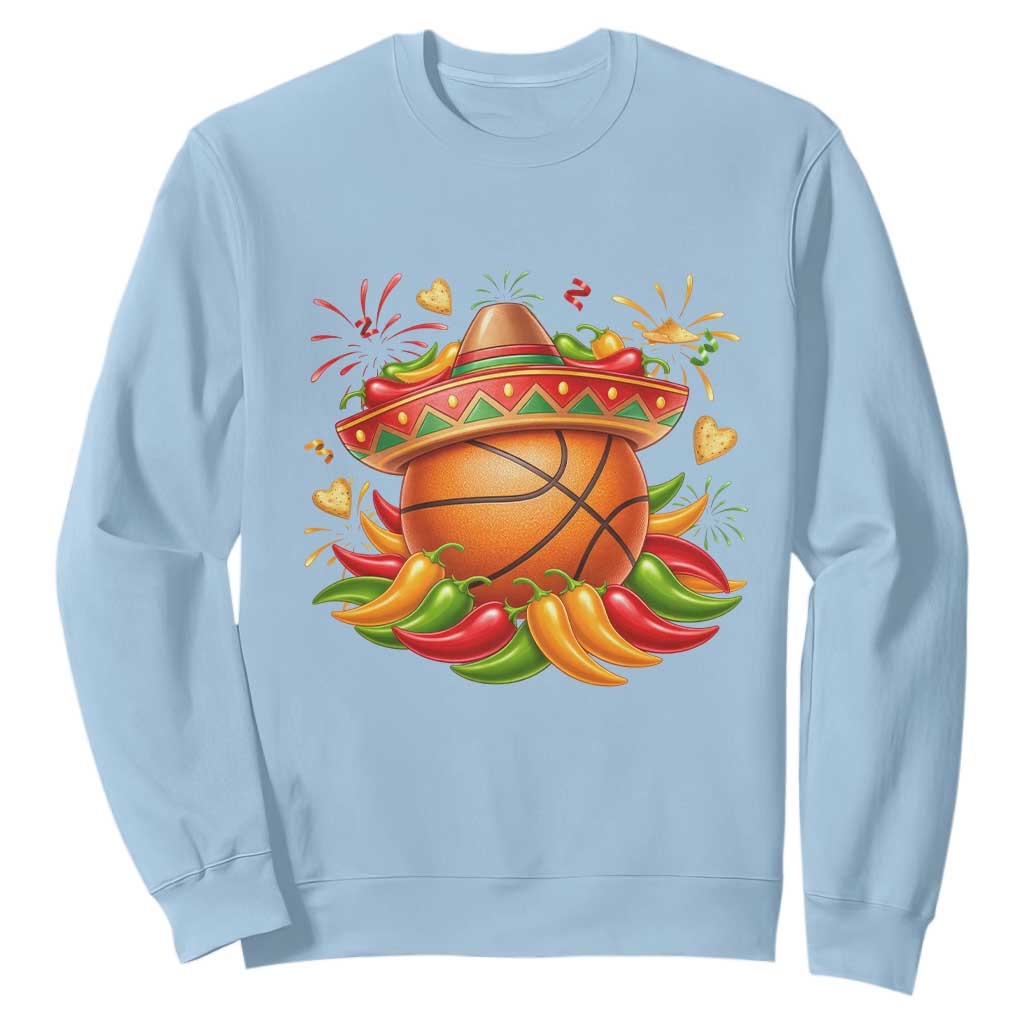 Funny Cinco De Mayo Basketball Sweatshirt Mexican Fiesta Hoops Party TS12 Light Blue Print Your Wear
