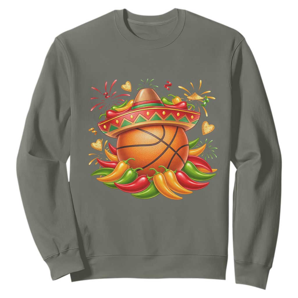 Funny Cinco De Mayo Basketball Sweatshirt Mexican Fiesta Hoops Party TS12 Military Green Print Your Wear