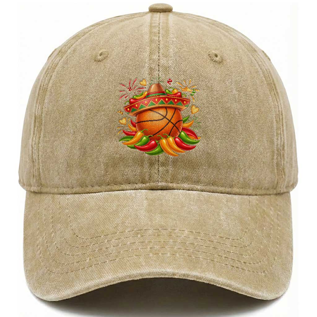 Funny Cinco De Mayo Basketball Washed Cotton Baseball Cap Mexican Fiesta Hoops Party TS12 Print Your Wear
