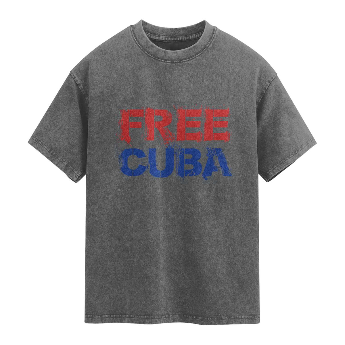 Free Cuba Washed Cotton T-Shirt Stand With Cuban People Gift